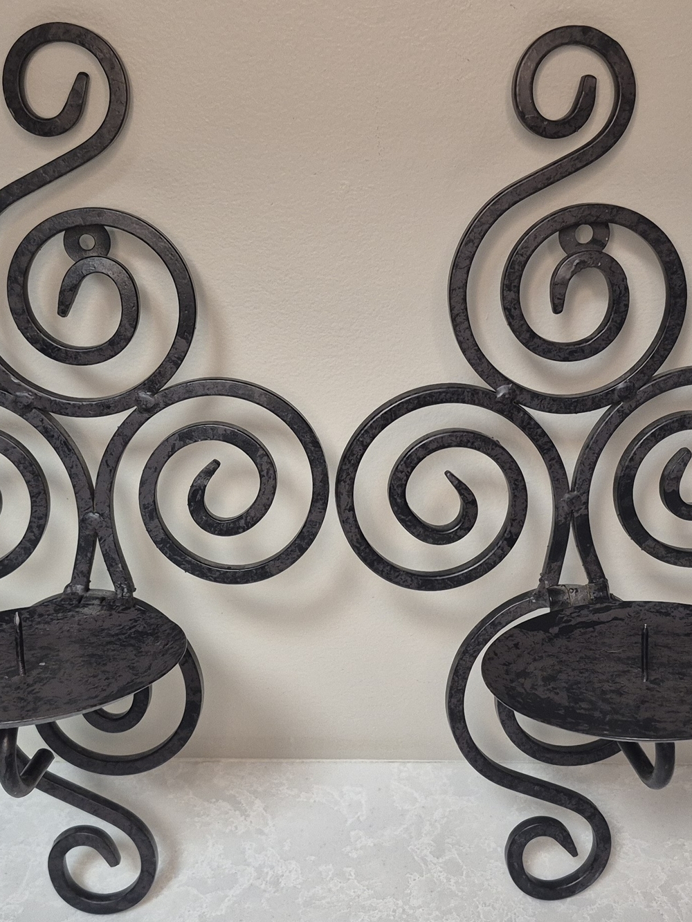 Pair of Decorative Wrought Iron Wall Candle Sconces